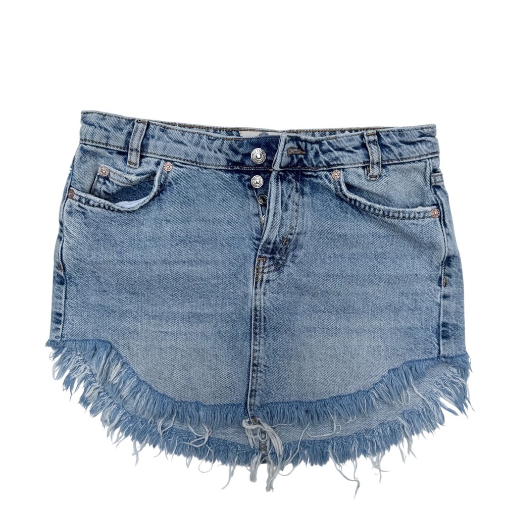 We The Free Bailey Fringe Denim Cutoff Mini Skirt Women's 28 High- Rise EUC